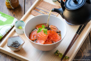 Lašiša ir Ikura Dashi Chazuke Salmon Iruma Dashi Chazuke •