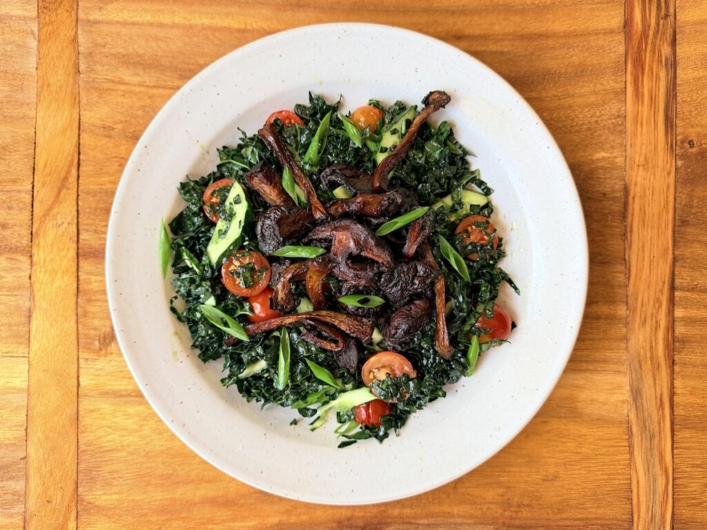 Hawaiian-Style Kale Salad with Shoyu Mushrooms