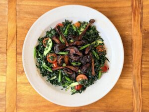 Hawaiian-Style Kale Salad with Shoyu Mushrooms