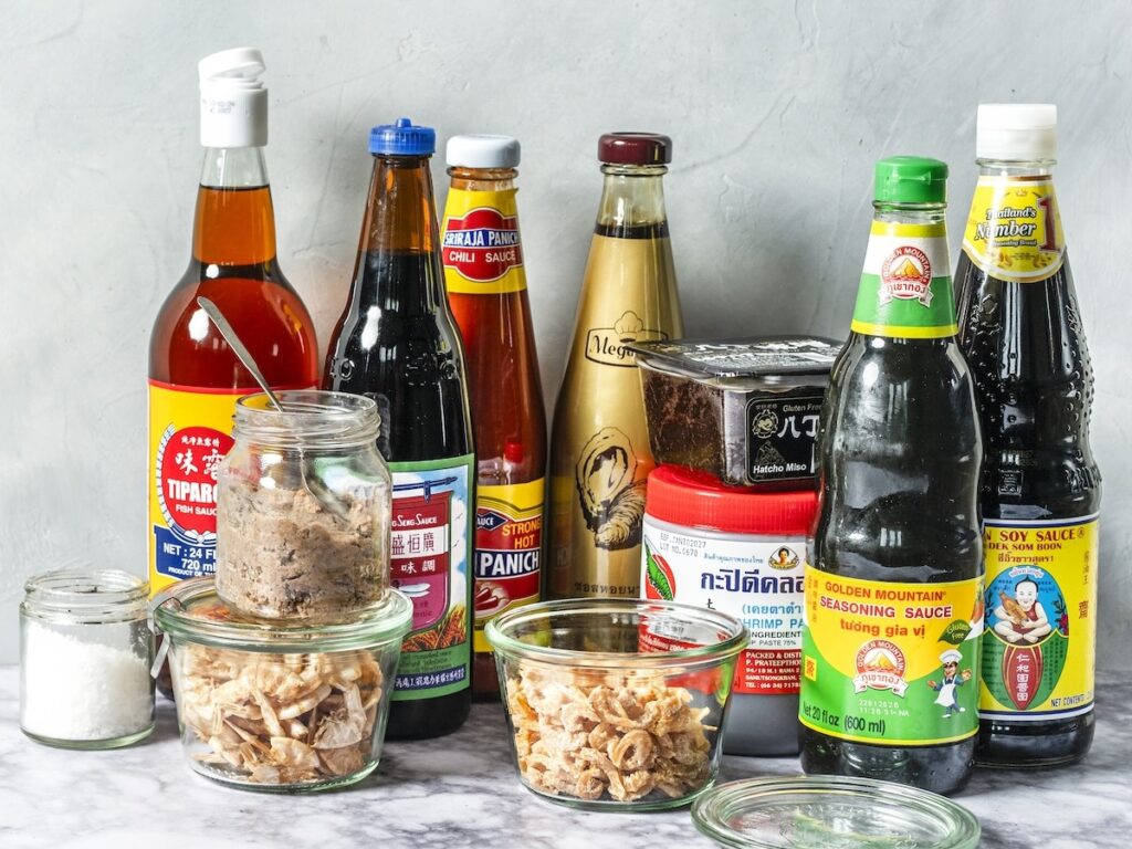 Basic Salty, Spicy Condiments and Seasonings for Cooking Thai Food